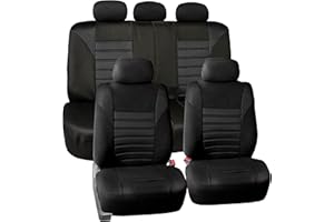 FH Group Automotive Car Seat Covers Full Set Premium 3D Air Mesh Front Seat Covers, Airbag Compatible & Split Bench Cover Universal Fit Interior Accessories for Cars Trucks and SUVs - Black
