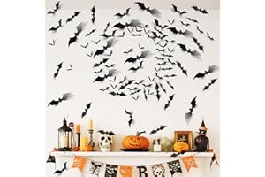 tgosomt Bats Wall Decor,120 Pcs 3D Bat Halloween Decoration Stickers, Waterproof Black 4 Size Bats for Hoom and Room Décor