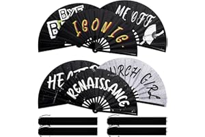 FairySandy 6 Pcs Large Hand Fan Rave Iconic Shade Bye Folding Bamboo Handheld Chinese Fan for Women Men Line Dancing Square Dance Concert Festival Parades Party Performance 25 Inch(Stylish)