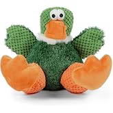 goDog Checkers Sitting Duck Squeaky Plush Dog Toy, Chew Guard Technology - Green, Large