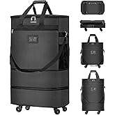 WELIDAY Suitcases with Wheels Expandable Luggage Bag Foldable Suitcase with 4 Universal Wheels Collapsible Rolling Travel Bag Large Capacity Duffel Bag (Black)