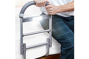 Lunderg Bed Assist Rail for Seniors with Motion-Activated Light & Non-Slip Grab Bar - Easy to Install Bed Rails for Elderly Adults Safety & Post-Surgery - Helps Reduce Falls & Support Independence