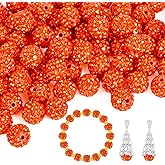 150pcs 10mm Rhinestone Beads for Jewelry Making,Full of Diamonds Round Disco Bead Bulk,Clay Bead for Crafting,Rhinestone Clay Beads for DIY Baseball Necklace Bracelet (Orange, 10mm/100pcs)