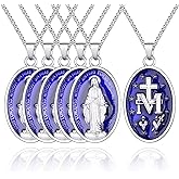 Yaoding 6pcs Oval Enamel Our Lady Virgin Mary Saint Medal Floral Rosary Pendant Necklace