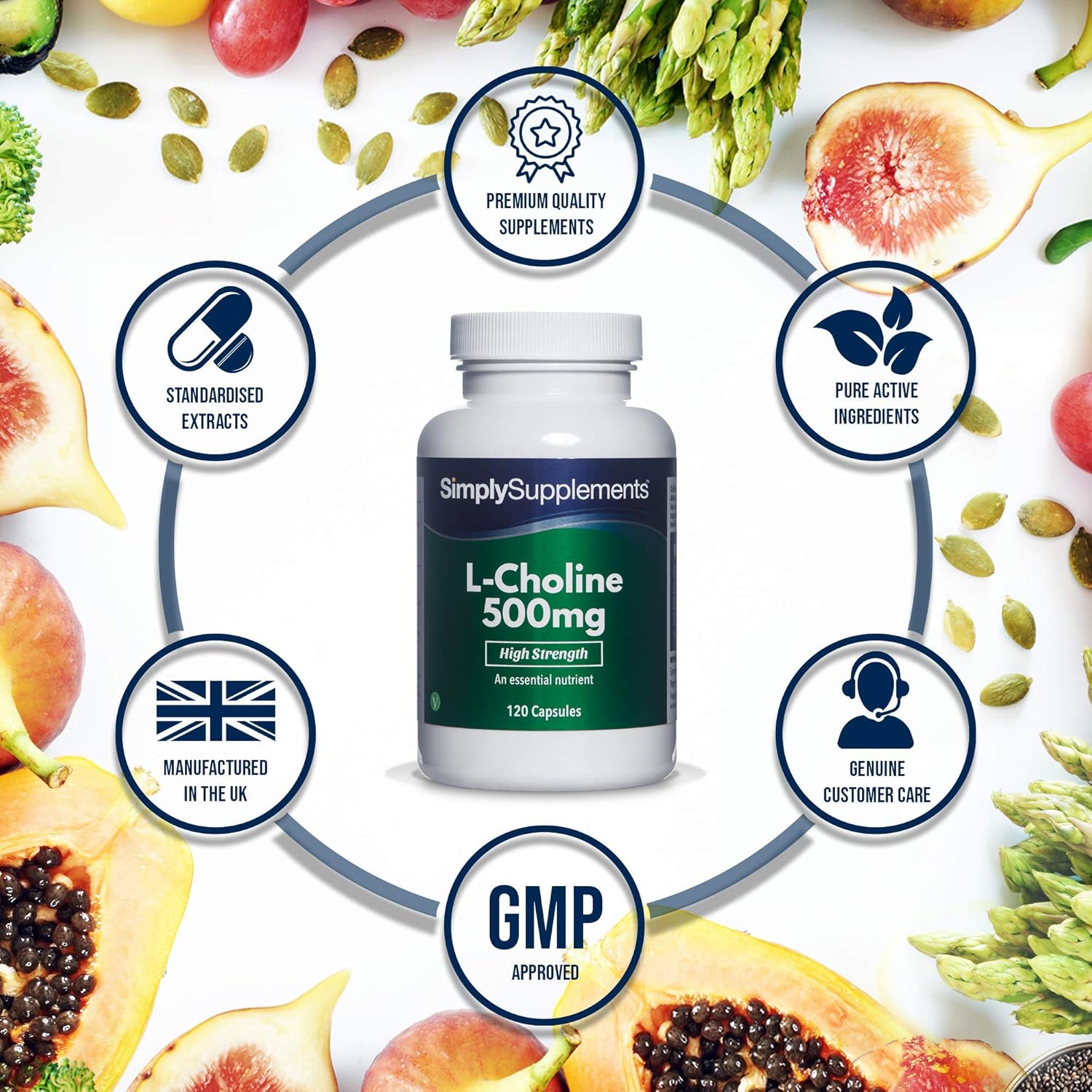 Choline Bitartrate Capsules Super Strength 500mg Formula Supplement