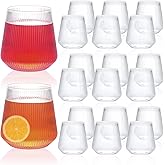Kifmurase 20 Pack Plastic Ribbed Wine Glasses, 14OZ Origami Disposable Wine Glasses, Unbreakable Clear Plastic Cocktail Cups, Reusable Champagne Cups, Whiskey Cup for Home Party Wedding Bar