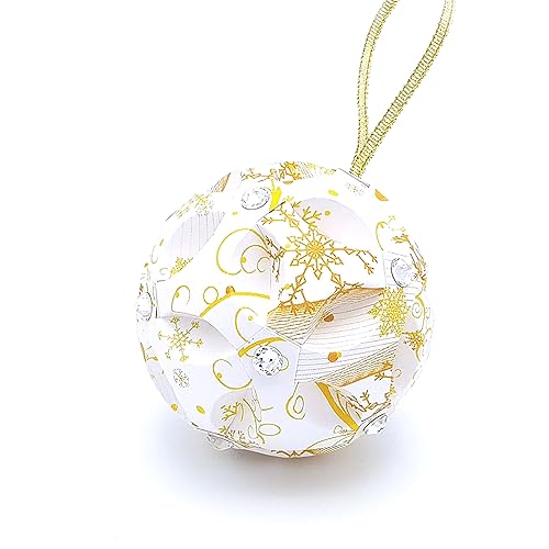 Decorazioni Natalizie Swarovski.Origami Christmas Sphere Con Swarovski Elements Palla Di Natale Originale Palline Di Natale Decorazioni Per L Albero Fatto A Mano Di Carta Colore Bianco Oro Diametro 8 Cm Amazon It Handmade