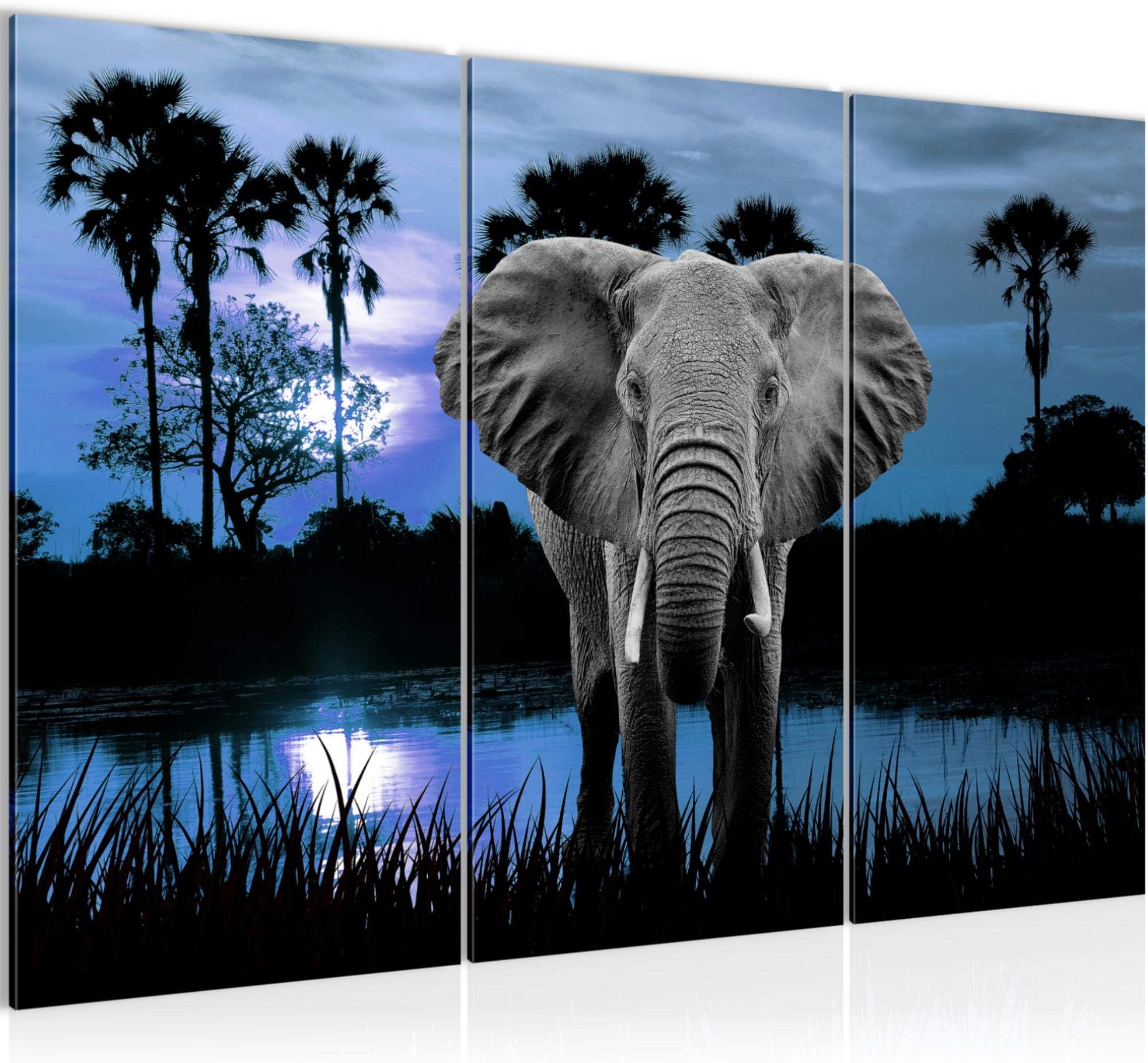 Picture Africa Elephant Wall Decoration 120 x 80 cm Canvas Vlies Non- Woven - Decoration Art for Living Room Bedroom - 001931c