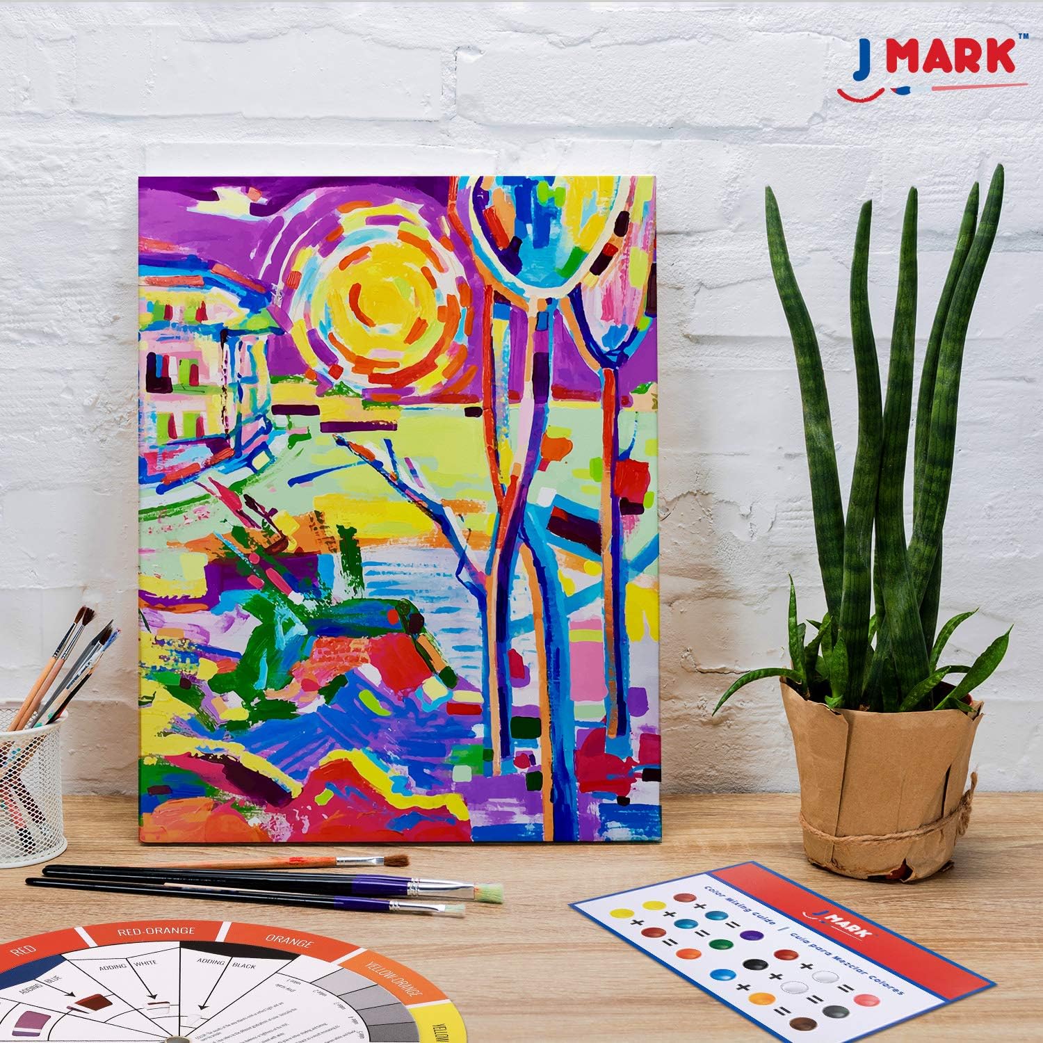 Acrylic and Watercolor Paint Set Supplies – 40-Piece Art Canvas Painting Kit for Adults Includes Wood Easel 2 Canvases 8x10 inch, 24 Paints, Watercolor Paper, 8 Brushes, 2 Palettes, Color Mixing Guide