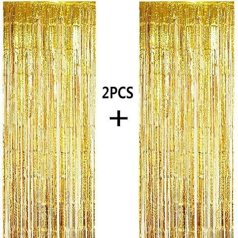 4 Pack Shiny Metallic Foil Fringe Curtain Gold And Silver Door