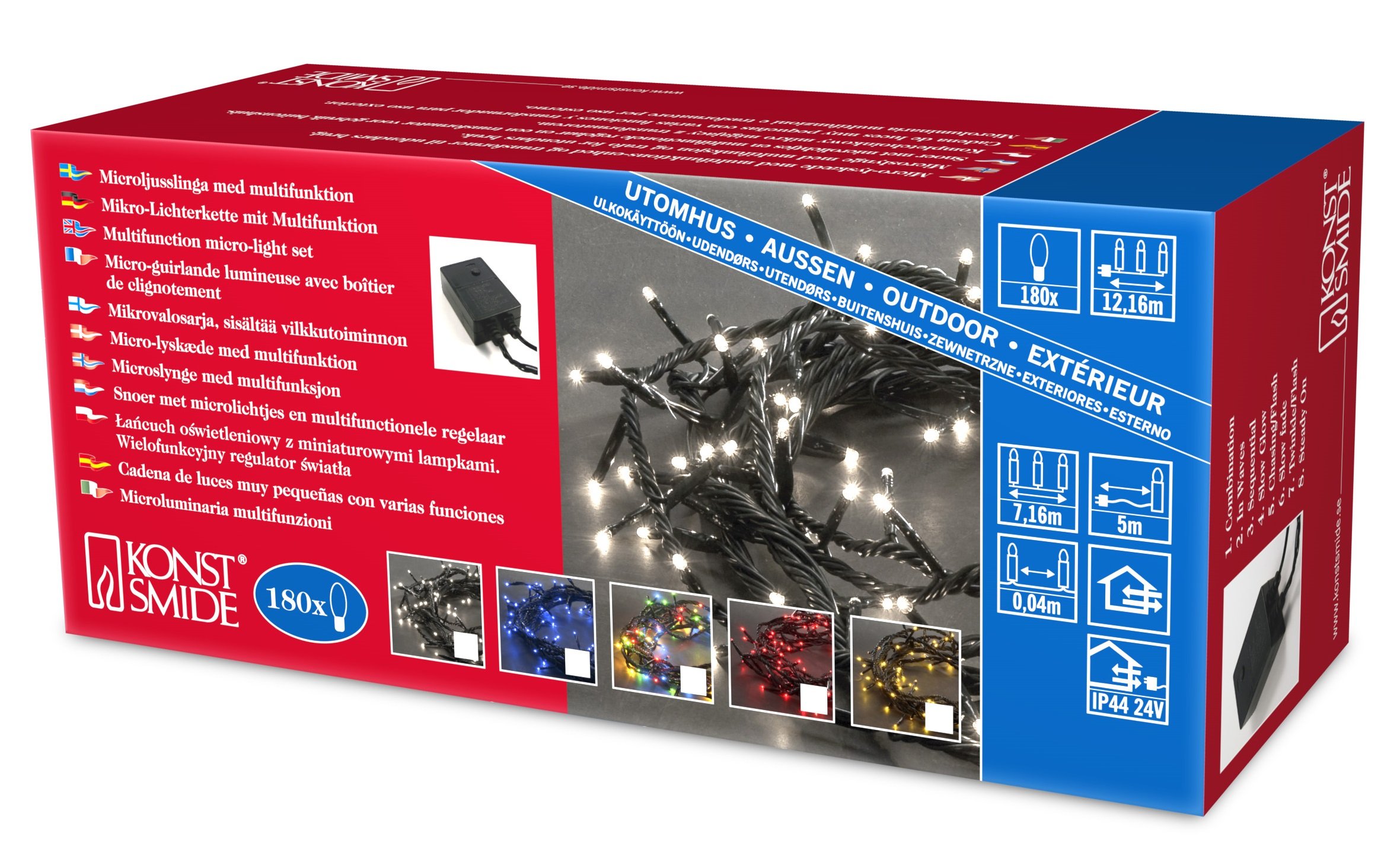 Konstsmide Christmas Outdoor Fairy Lights Plug In/Indoor or Outdoor Use (IP44)/Multifunction Micro Light Set 8 Programme Control Box/180 Clear Bulbs/Green Cable Strings Lights