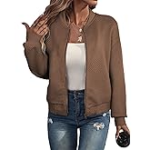 EVALESS Womens Bomber Jacket Coat Casual Stand Collar Zip Up Lightweight Fall Fashion Jackets Outfits with Pockets