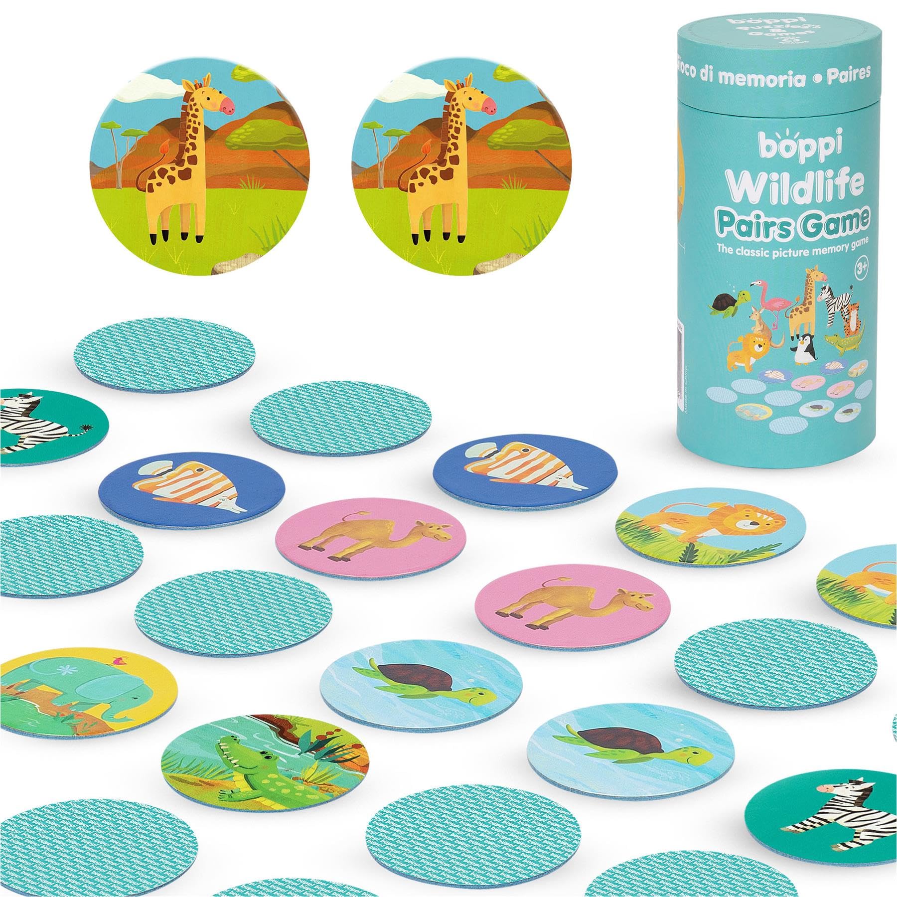 boppi Pairs Memory Game - Engaging Educational Montessori Matching Game for Toddlers & Kids Age 3 and Up - Wildlife