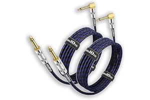 Augioth Guitar Cable 15 ft 2 Pack, Electric Instrument Bass Cable AMP Cord 1/4 Straight to Angled Dark Blue Tweed