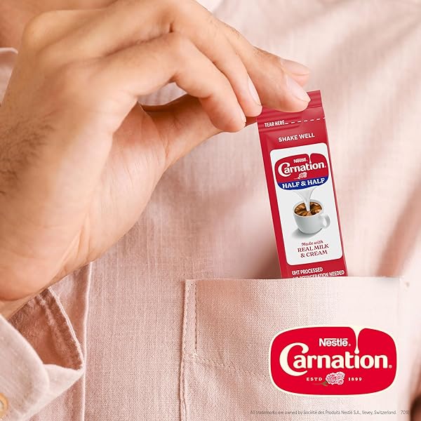NESTLE CARNATION COFFEE CREAMER HALF AND HALF, MADE WITH REAL DAIRY, 0.304 FL OZ LIQUID STICK PACK (BOX OF 240)