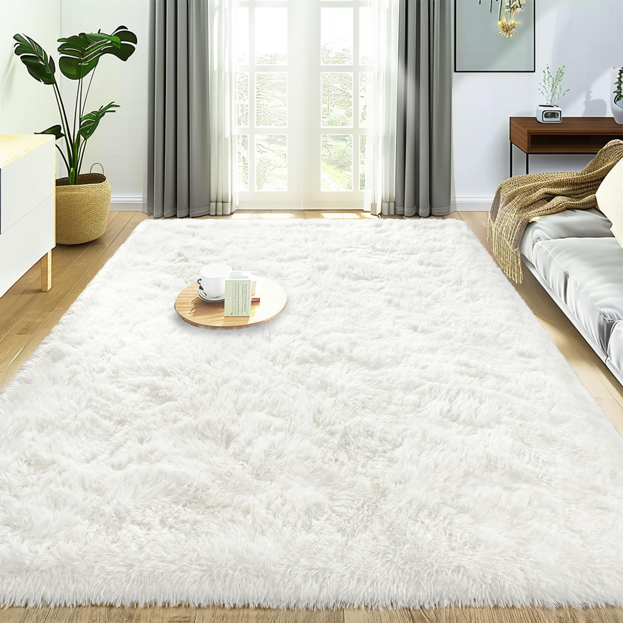 Photo 1 of Super Fluffy Rug for Bedroom, 4x6 Shag Fuzzy Area Rug for Living Room Bedroom, Plush Soft Carpet for Girls Boys Kids, Non Slip Throw Rugs for Dorm, Modern Home Decor Aesthetic, Cream White