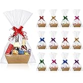 Canlierr 50 Pcs Baskets for Gifts Empty Set 12 Pcs 10 x 7 x 3 Thick Kraft Market Tray Small Gift Baskets 18 Clear Gift Bags 2