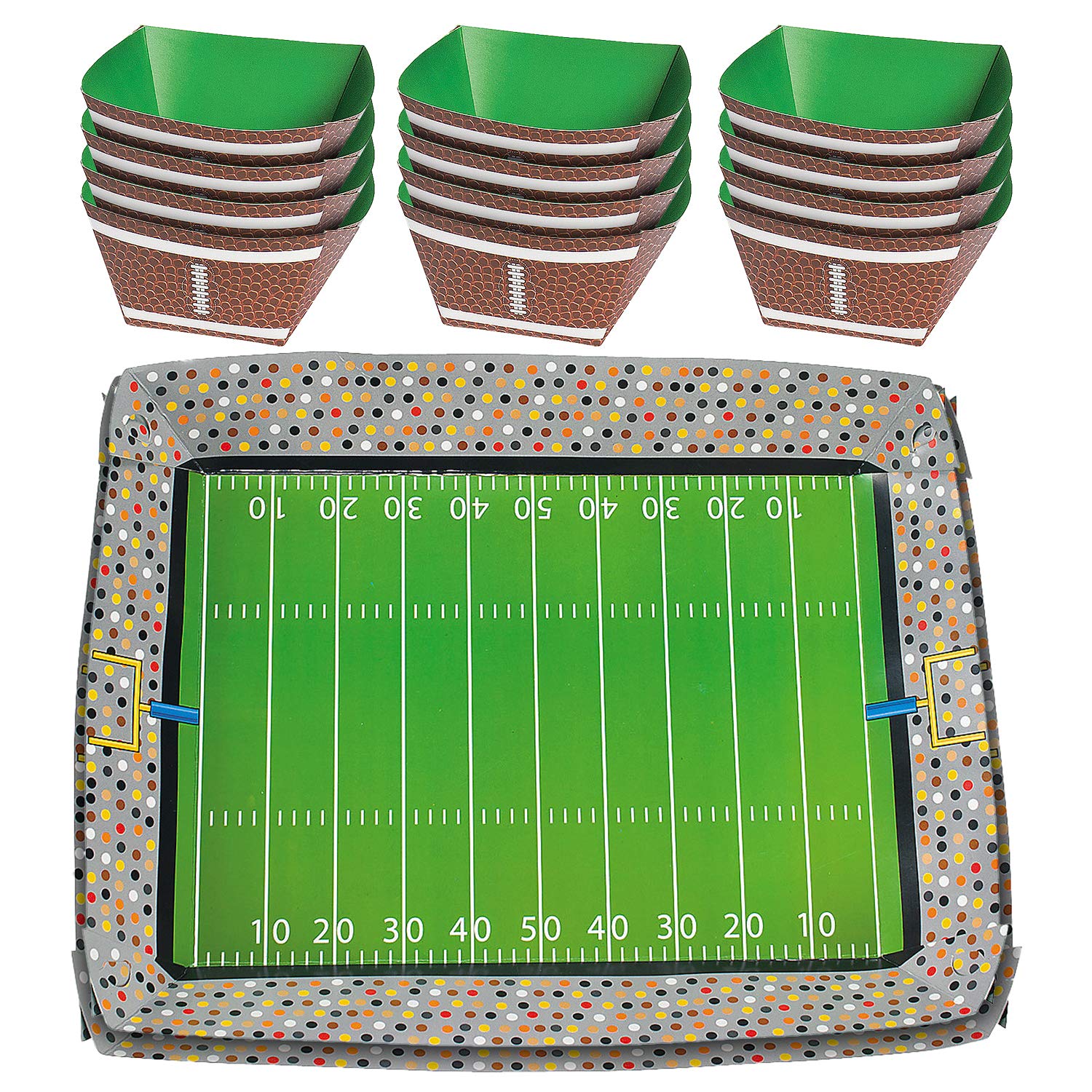 Football Party Supplies Serving Trays & Snack Bowls Set (Serves 12