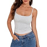 PrettyGuide Women Cotton Cami Top Built-in Shelf Bra Unpadded Crop Tank Top | Square Neck Fitted Basic Camisole Going Out Tees, Soft Stretch, Cute Layering Undershirt, Workout, Y2k Streetwear