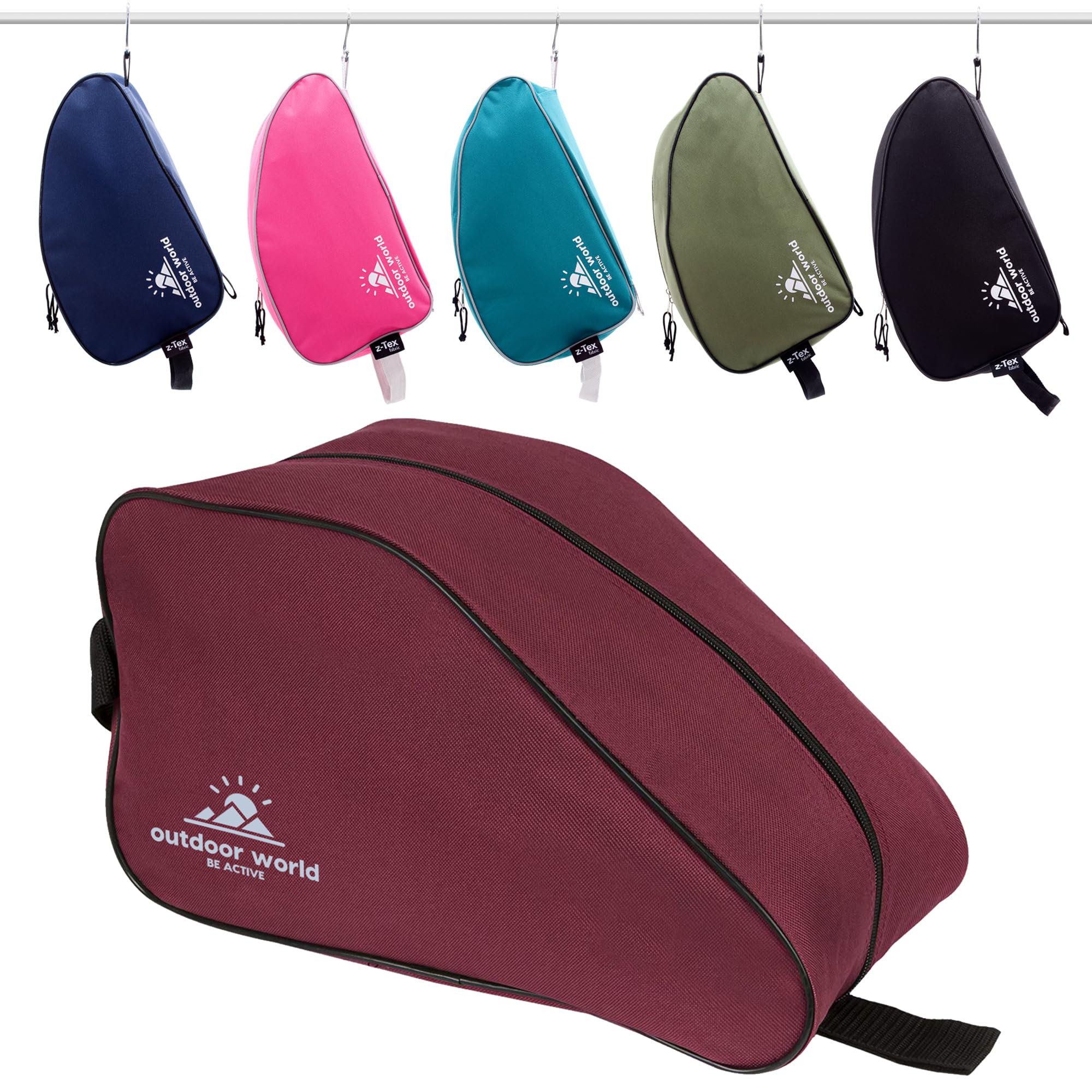 Outdoor World Premium Boot Bag – Water-Resistant 600D Polyester Shoe & Boot Storage for Hiking, Walking, Football, Rugby, Golf & Gym – Fits Up to UK Size 13 –Wide Zip Opening & Carry Handle (Burgundy)