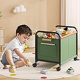 Children's toy Organizer With Wheels for Bedrooms, toy Rooms, Playrooms can hold toys, Books, Clothes, Snacks with 360° Steering Wheels Metal and Oxford Cloth toy Boxes(Green Large size)