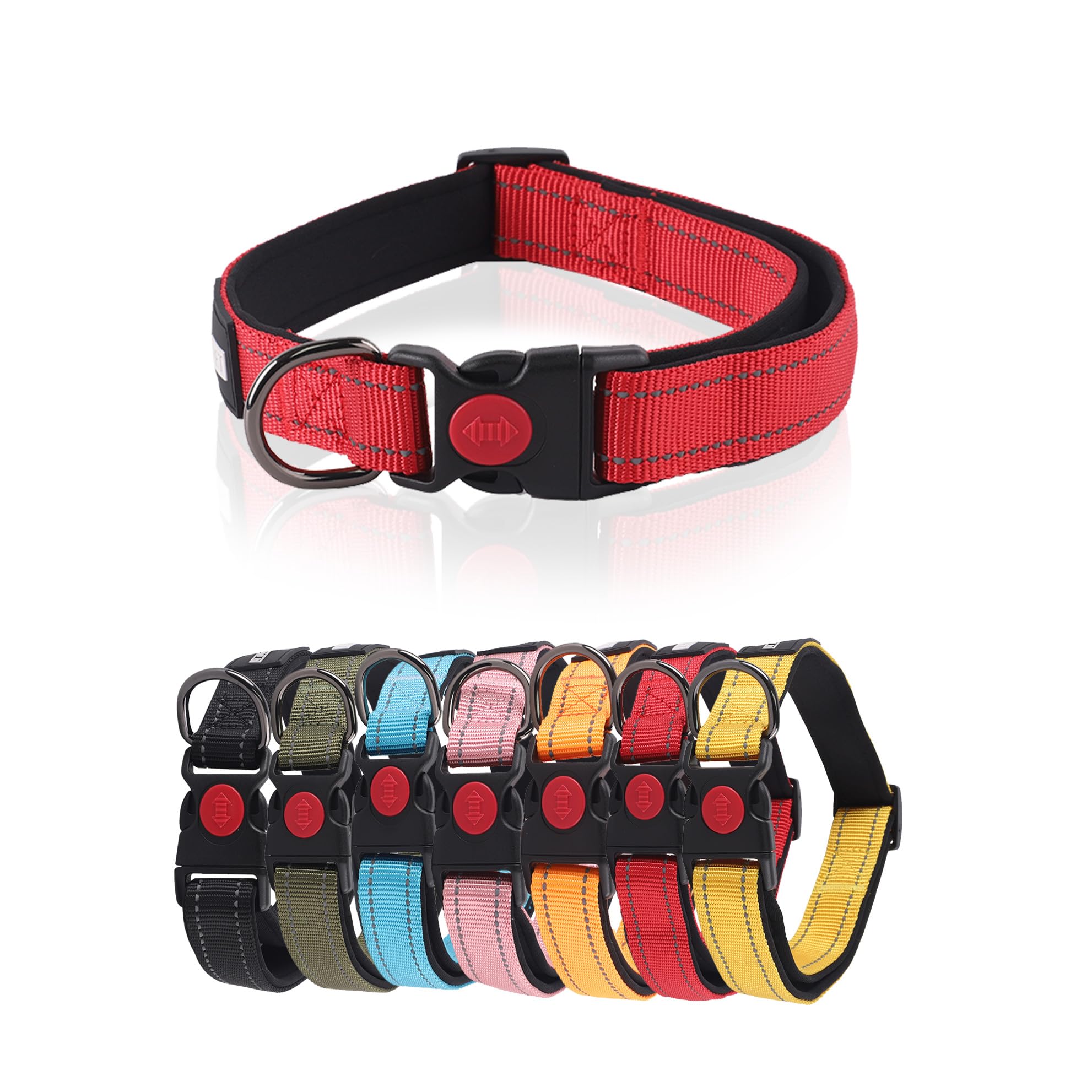 Don Pet Dog Collar, Reflective Adjustable Basic Dog Collar with Soft Neoprene Padding, Durable Nylon Pet Collars for Puppy, Small, Medium & Large Dogs - Extra Large Red: (45cm - 70cm).