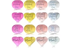 64Pcs Happy Mother's Day Cupcake Topper Acrylic Cake Disc Mirror Round Heart Cake Topper Mom Engraved Mother's Day Cake Toppe