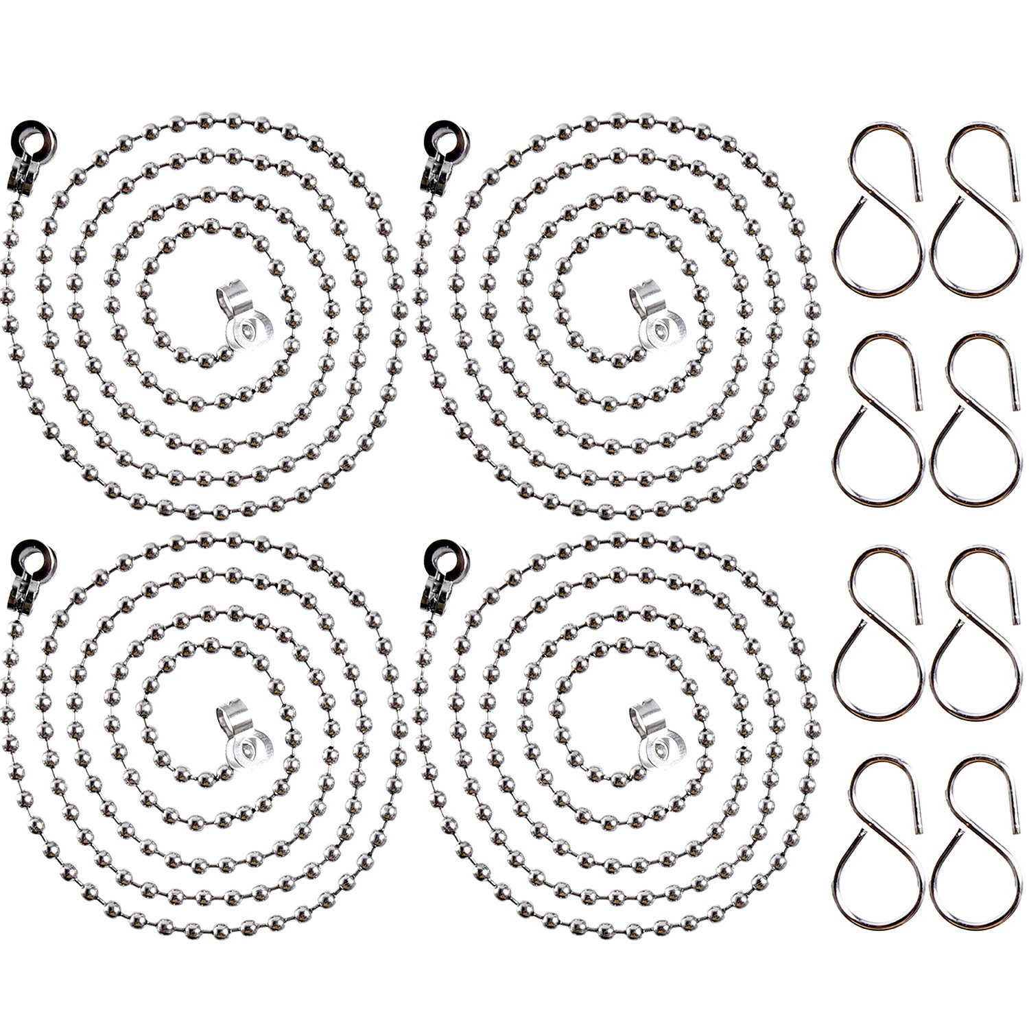 Ball Type Plug Chains Bathtub Sink Stopper Chain Bath Stainless Steel Plug Chain with S Hook for Basin Bath Supplies, 23.6 Inches Long (4 Pieces)