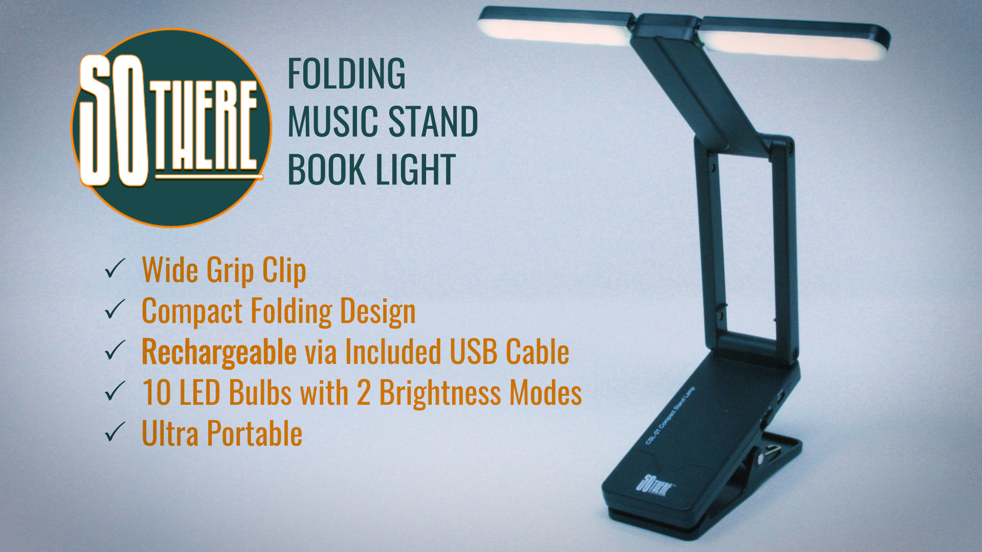So There Rechargeable Clip On LED Book Light & Folding Music Stand
