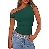PRETTYGARDEN Women's Off The Shoulder Tops 2026 Summer Crop Top Trendy Casual Spring Fitted Cute Going Out Tshirts Shirts