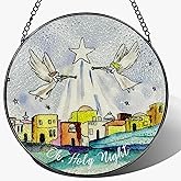 LAOWEIKI 8'' Bethlehem Religious Stained Glass Suncatcher, Window Hanging Decor, Oh Holy Night Ornament, Christian Holiday Decor, Christian Gifts, Religious Gifts, Gift for Christmas