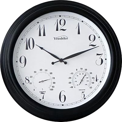 Youshiko Vintage Outdoor Waterproof Clock with Thermometer 38cm Silent