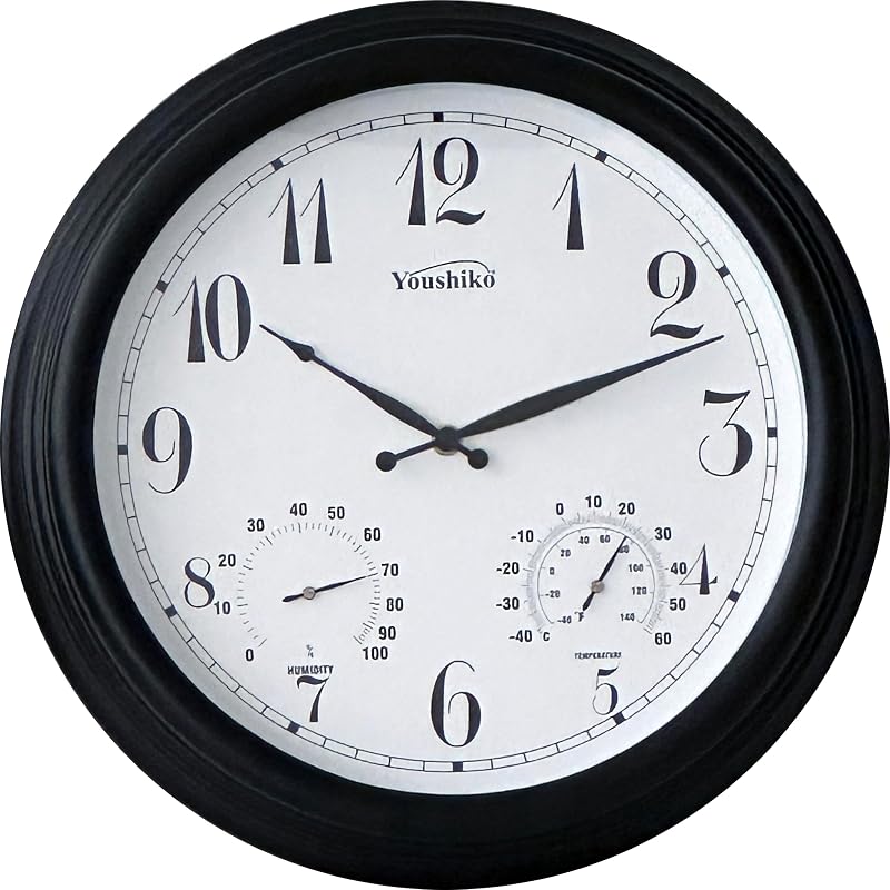 Youshiko Vintage Outdoor Waterproof Clock with Thermometer 38cm Silent