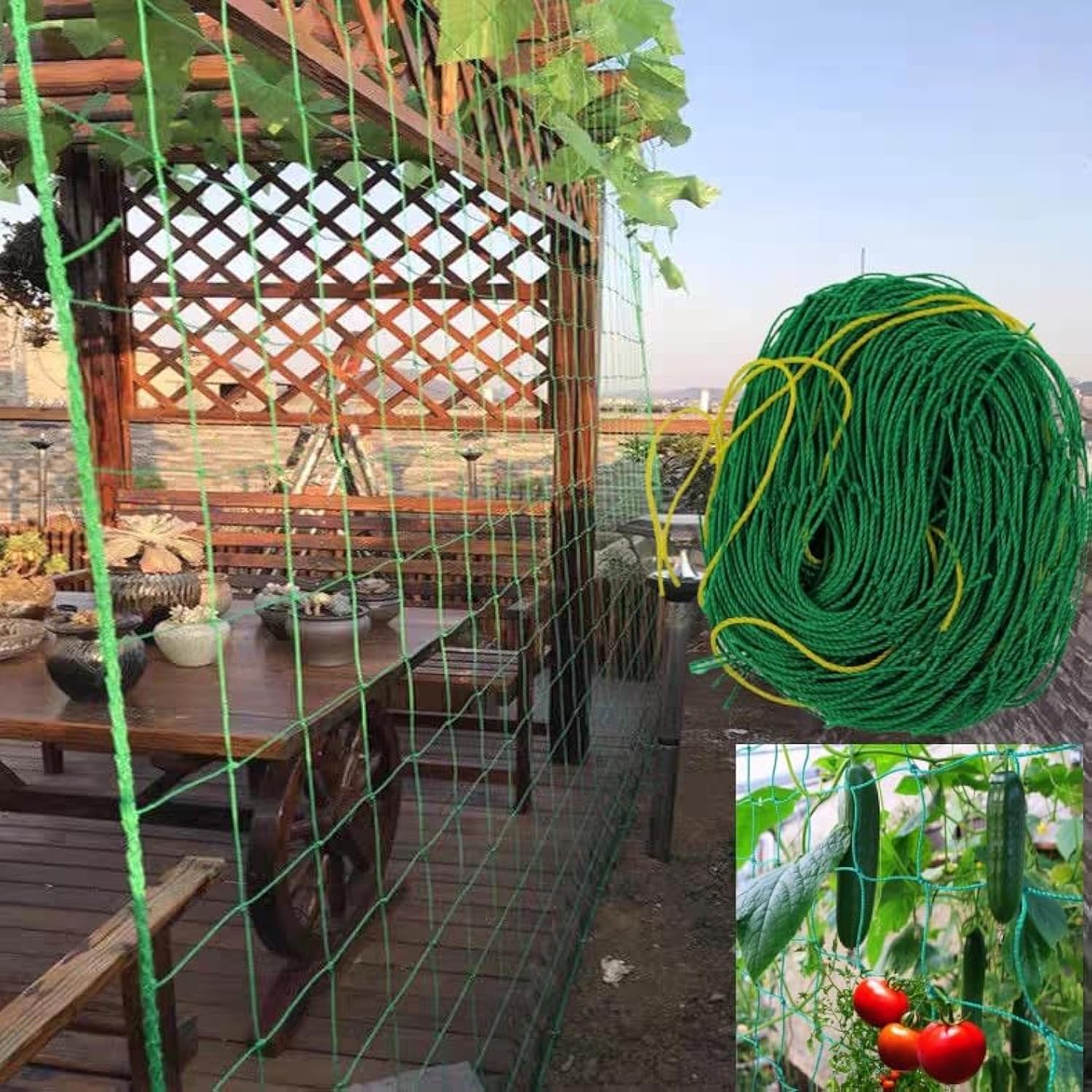Wuyue Hua 6.6x16.4Ft/2MX5M Green Nylon Rectangular Trellis Net for Climbing Plants, Tomatoes, Cucumbers, Fruits, Vegetables