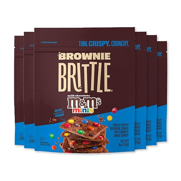 BROWNIE BRITTLE – M&M’S MINIS THIN AND CRISPY SWEET SNACKS (PACK OF 6, 4 OZ), RICH GOURMET BROWNIE BITES DESSERT
