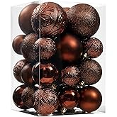 Wironlst Christmas Ball Ornaments - 30pcs Shatterproof Plastic Christmas Ornaments Hanging Ball Decorations for Xmas Tree, Holiday, Wedding, Party (Multi-Size, Brown)