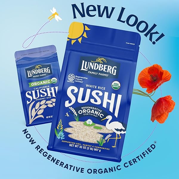 LUNDBERG ORGANIC CALIFORNIA SUSHI RICE – SHORT GRAIN RICE, WHITE JAPANESE-STYLE STICKY RICE FOR PERFECT SUSHI ROLLS, RICE BOWLS, AND MOCHI, WHITE RICE GROWN IN CALIFORNIA, 32 OZ