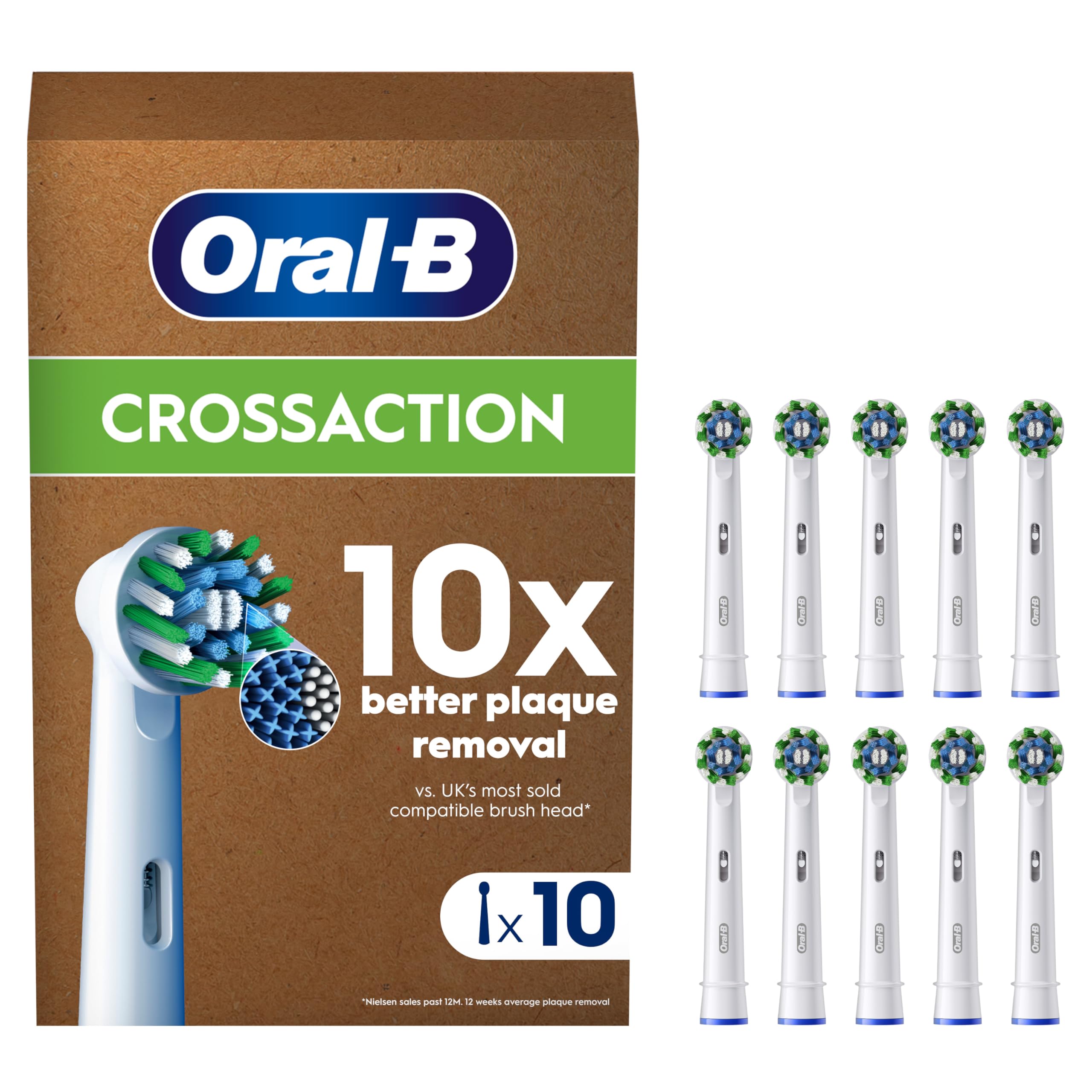 Oral-B Pro Cross Action Original Electric Toothbrush Head, Pack of 10 Replacement Toothbrush Heads, Suitable for Mailbox, White (Packing May Vary)