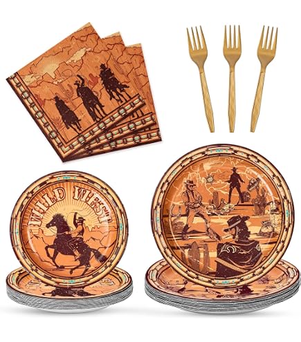 Lot De 60 Assiettes De Fête Western Cowboy 23x23 Cm - Thème Wild West