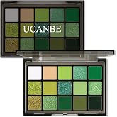 UCANBE Green Eyeshadow Makeup Palette, 15 Colors Bright Dark Green Shimmer Matte Metallic Glitter Eye Shadow, Forest Emerald Lime Pallet Kit for Cosplay Parties Christmas Halloween SFX