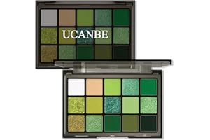 UCANBE Green Eyeshadow Makeup Palette, 15 Colors Bright Dark Green Shimmer Matte Metallic Glitter Eye Shadow, Forest Emerald Lime Pallet Kit for Cosplay Parties Christmas Halloween SFX