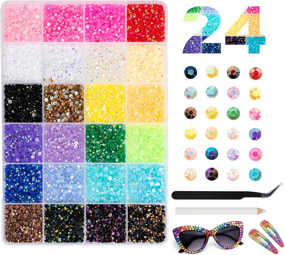 Gelapa 24 Colors Rhinestones for Bedazzling, 30000+pcs Bedazzle Kit, 3mm Flatback Gems for Crafting, Bedazzling Kit for Nail