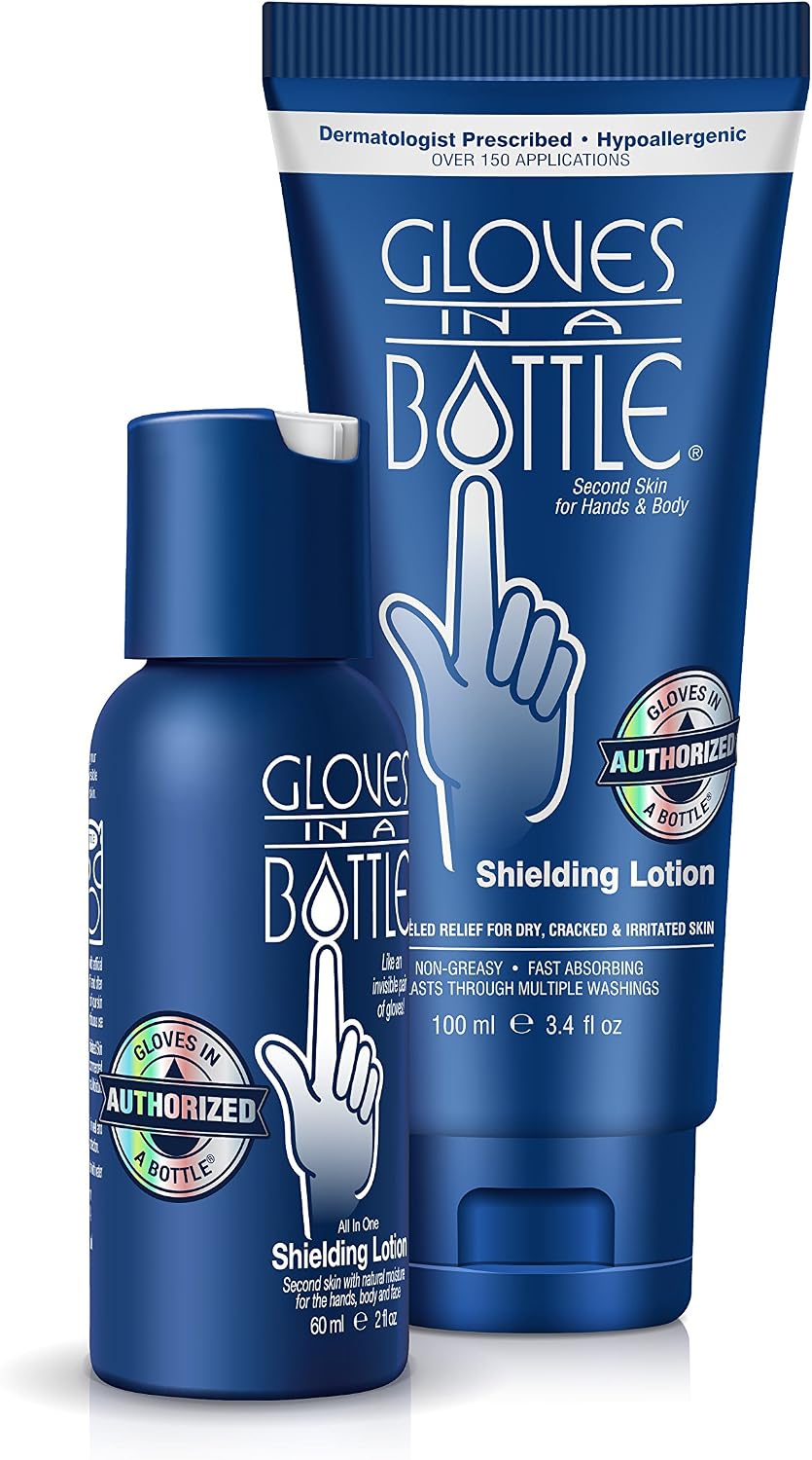 Gloves In A Bottle Shielding Lotion 100ml tube and 60ml bottle.Non greasy and fragrance free.Great for dry hands and feet!