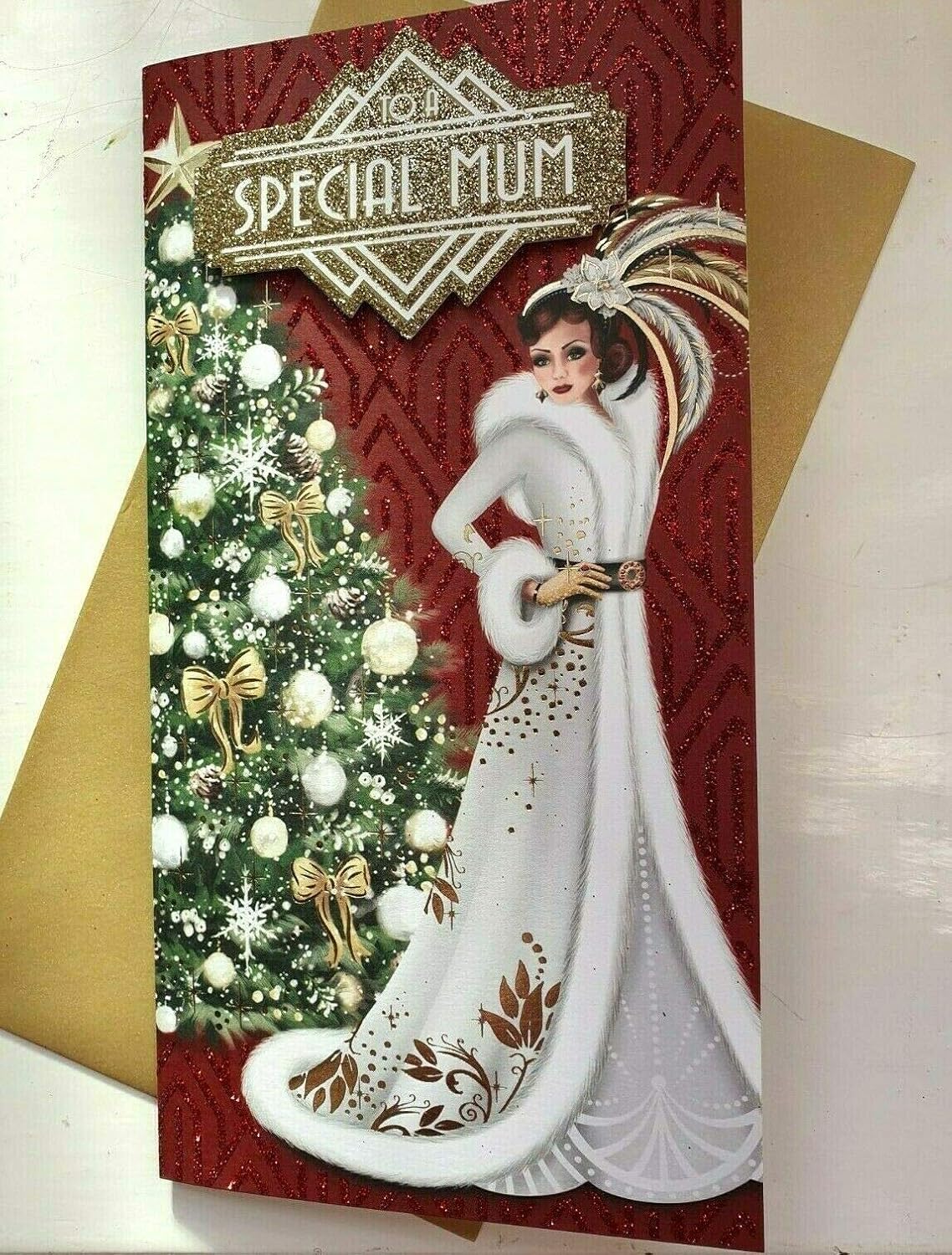 Prelude Art Deco Special Mum Glittered Slim Christmas Card Mother