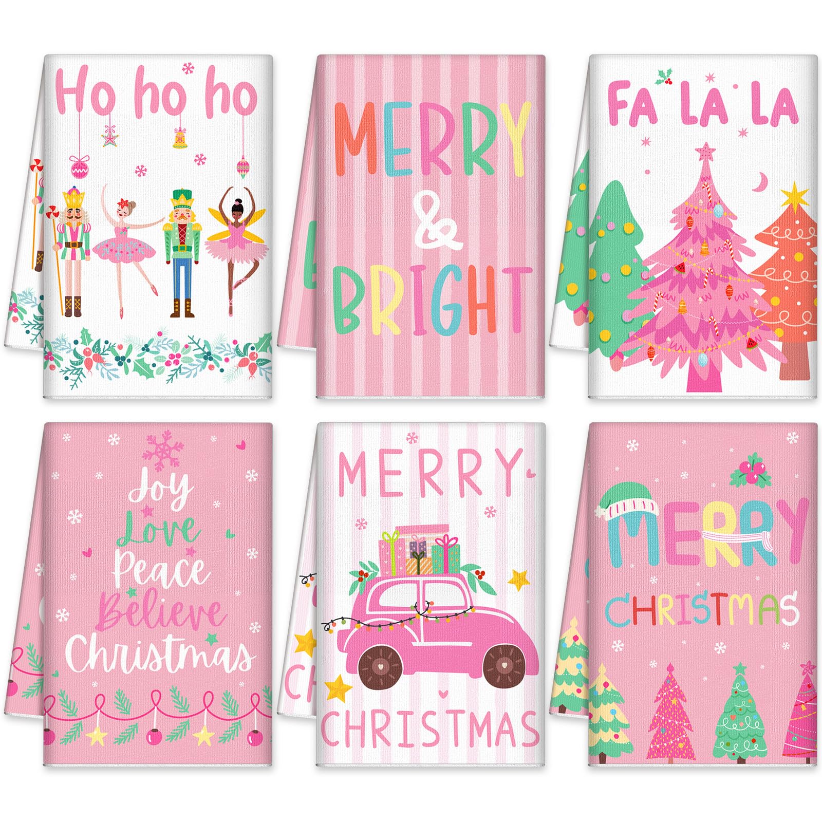Photo 1 of FuWeave 6 Pcs Pink Christmas Kitchen Towels Pastel Nutcracker Xmas Dish Towels 15.8 x 23.6 Inch Decorative Cute Hand Towel Farmhouse Cartoon Tea Towel Christmas Kitchen Decor for Winter Bathroom Gift