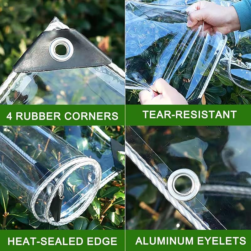 Bâche Transparente avec Œillets, 1x2m PVC Imperméable de Protection Extérieure, 450g/m² Épaisse Résistant aux UV et Déchirures pour Pergola, Serre, Balcon, Terrasse, Jardin Corde Incluse