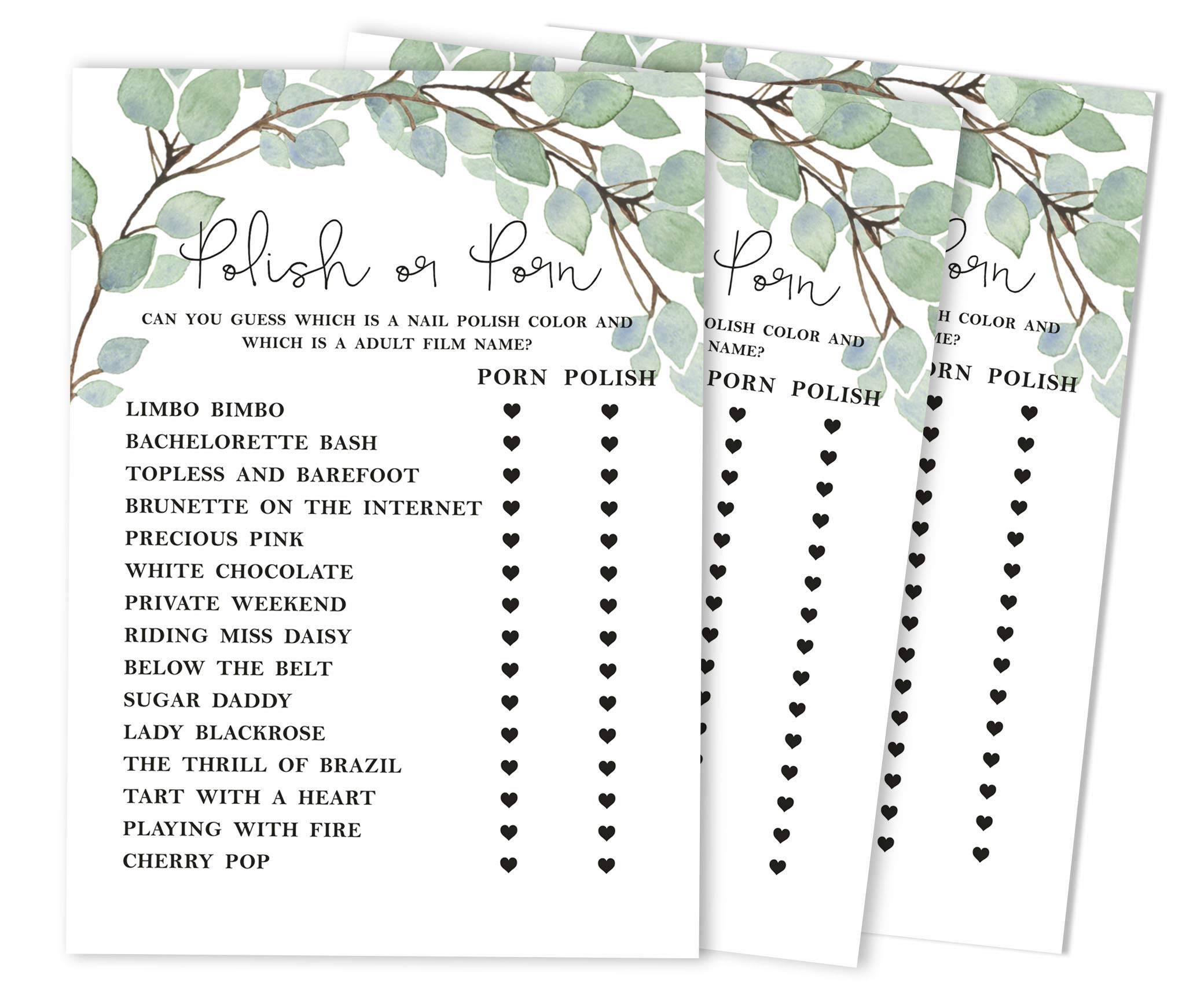 Inkdotpot 50-Pack Bulk Party Activity Game Polish Or Porn Game Cards Greenery Bachelorette Party Bridal Shower Collection