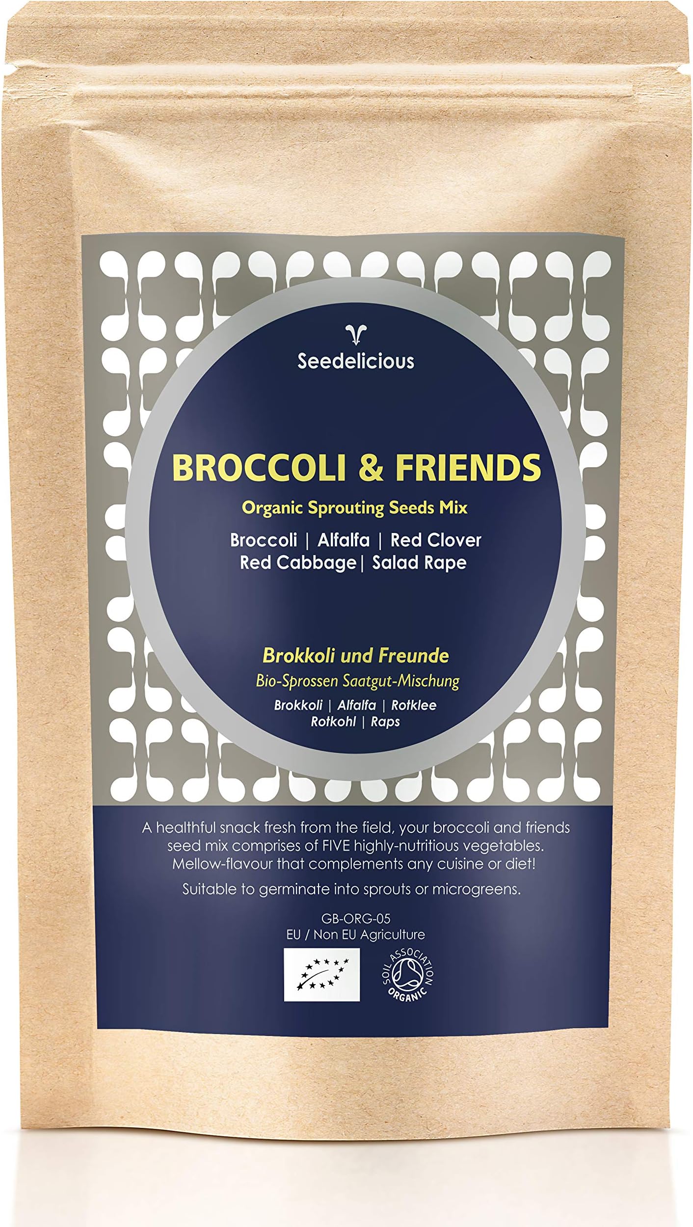 Verdant Republic Organic Broccoli & Friends Sprouting Seeds Mix | Non GMO Sprouts & Microgreens | Easy to Sprout in 4 Days with Alfalfa, Broccoli, Red Cabbage & Red Clover (500g)