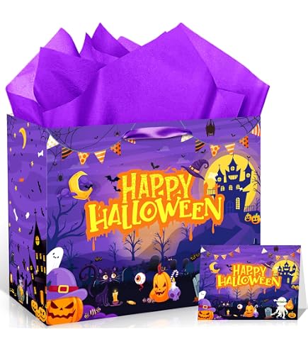 The Spooky One Gift Bag Set - Purple Halloween 1st Birthday Decor With Card & Tissue