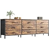 Huuger 63 Inch Dresser for Bedroom, Dresser for Closet with 9 Drawers, Large TV Stand for 55, 65, 70 Inch TV, Entertainment Center with Storage, Wide Long Chest of Drawers, Rustic Brown